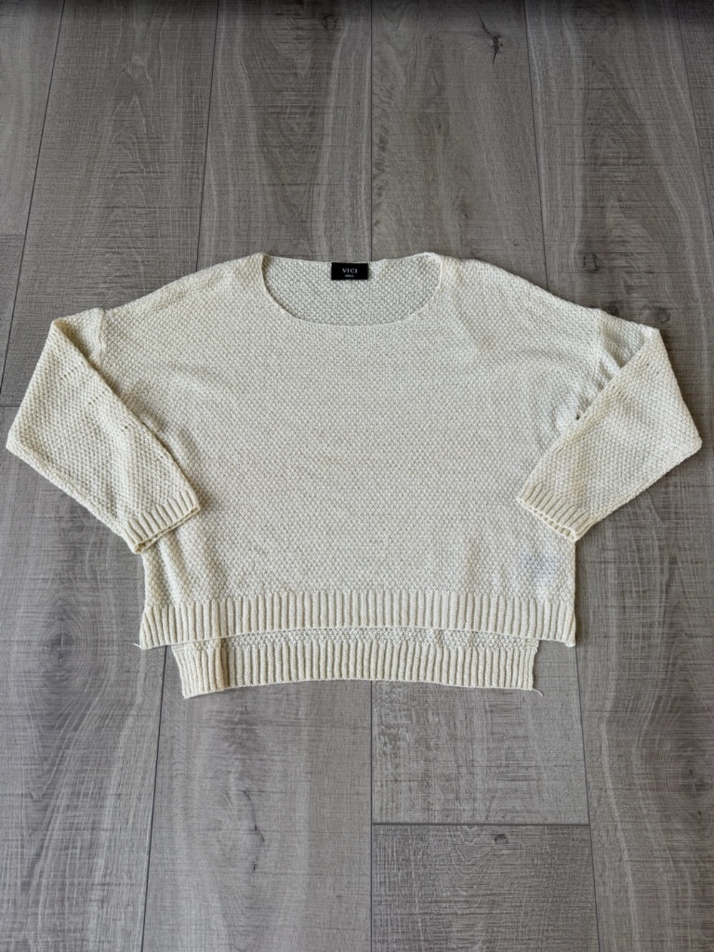 VICI Cream Textured Crewneck Sweater